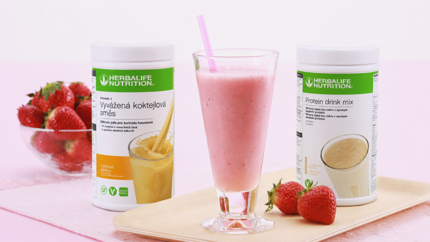 Jahodový proteinový koktejl s Formula 1 a Protein Drink Mixem
